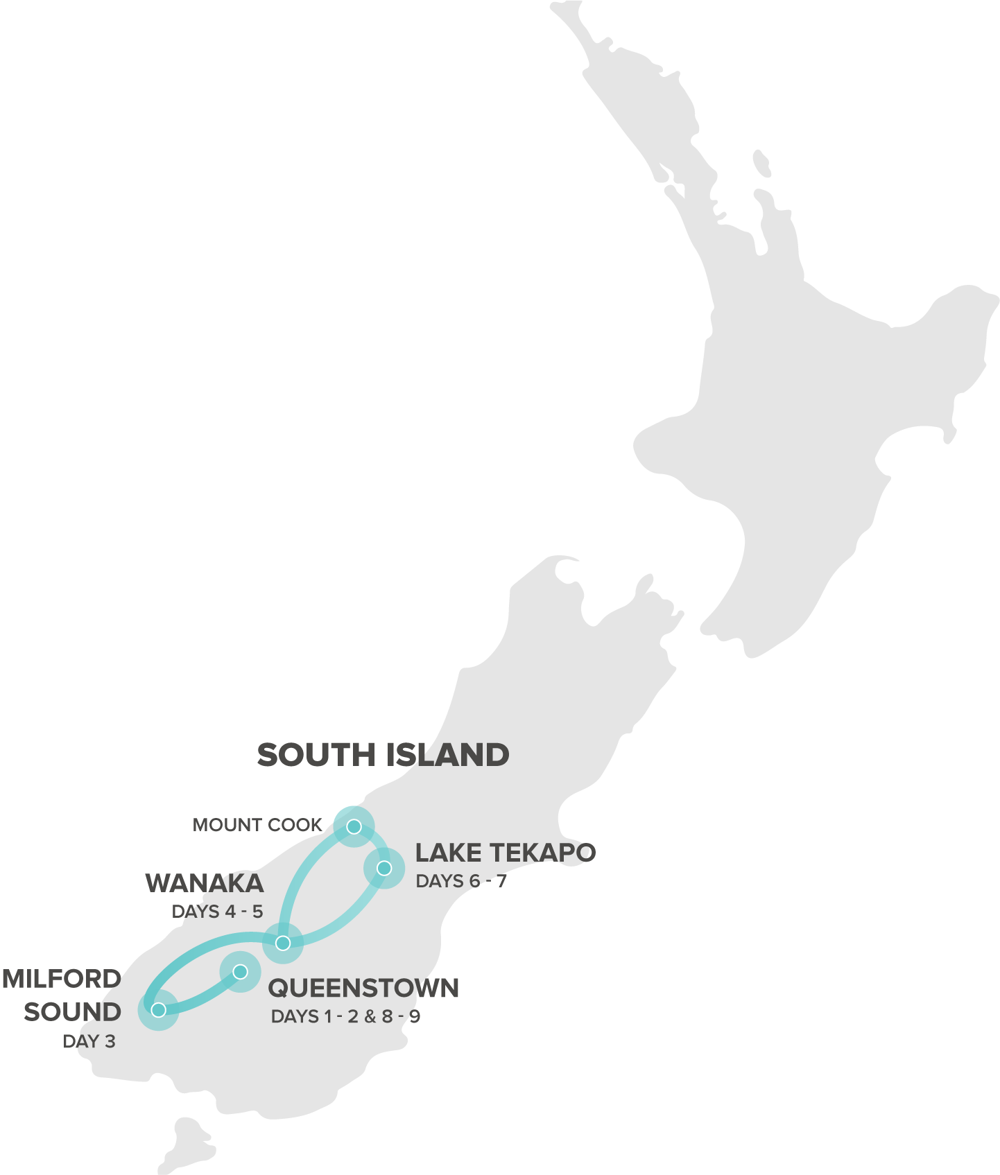tourhub | Intro Travel | NZ Adventure South | Tour Map
