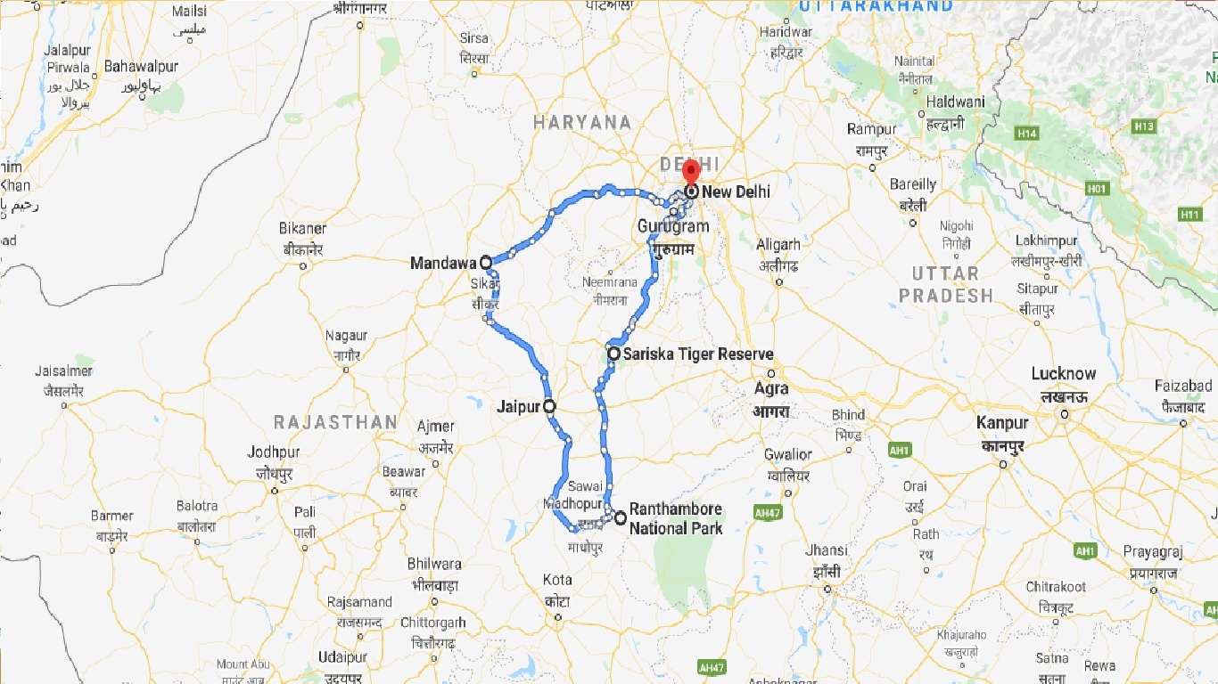 tourhub | UncleSam Holidays | Trip To Rajasthan From Delhi | 10TTRFD | Route Map