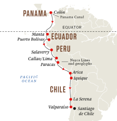 tourhub | HX Hurtigruten Expeditions | Treasures of the Pacific Coast | Panama to Chile | Tour Map