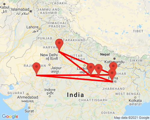 tourhub | Agora Voyages | Spiritual Tour (2 Jyotirlinga, Monasteries & Holy Ghats) | Tour Map