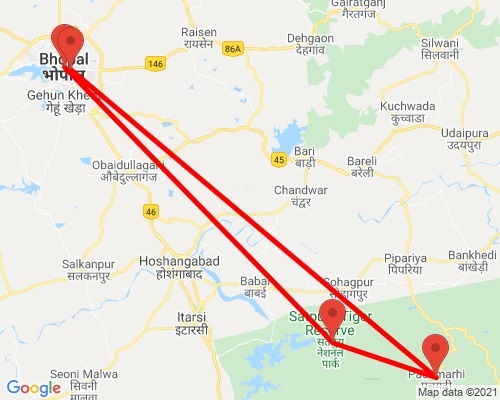 tourhub | Agora Voyages | Bhopal to Satpura National Park 3-Days Private Tour | Tour Map