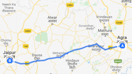 tourhub | Seven Wonder Tour and Travels | Private Honeymoon Guided Tour Of Agra & Jaipur | Tour Map