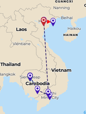 tourhub | Threeland Travel | VIETNAM & CAMBODIA COMBINATION - 12 DAYS 11 NIGHTS | Tour Map