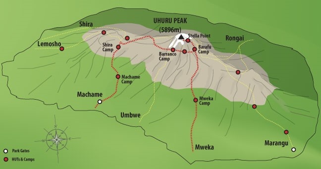 tourhub | Widerange African Safaris | Best Kilimanjaro hiking Group Package | 5-6 days Marangu Route itinerary 2024/2025 | Tour Map