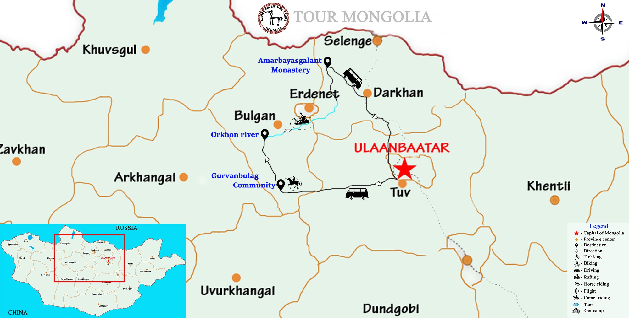 tourhub | Tour Mongolia | Orkhon river rafting | Tour Map