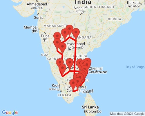 tourhub | Agora Voyages | 19 Days Private Incredible Tour of South India | Tour Map