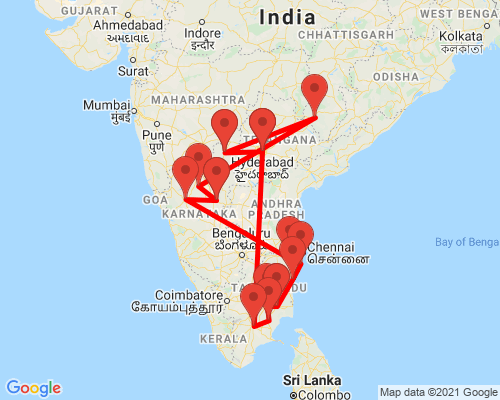 tourhub | Agora Voyages | Deccan & Dravin Temples in South India | Tour Map