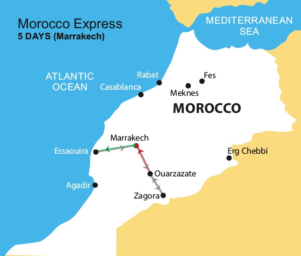 tourhub | Nomadic Tours | Morocco Express 5 days | Tour Map