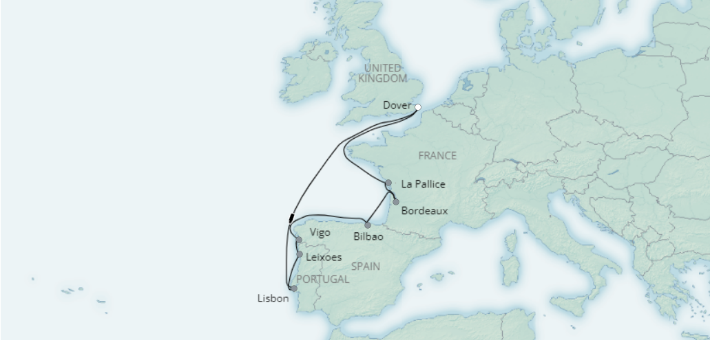 tourhub | Saga Ocean Cruise | Beautiful Bordeaux and Portugal | Tour Map