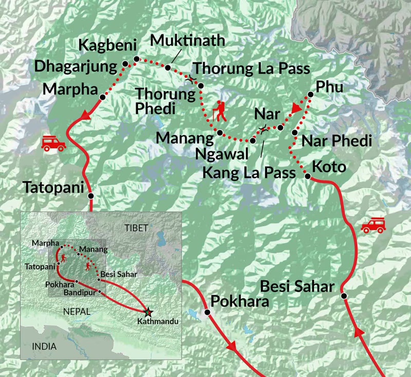 tourhub | Encounters Travel | Annapurna Circuit & Nar Phu Valley Trek | Tour Map