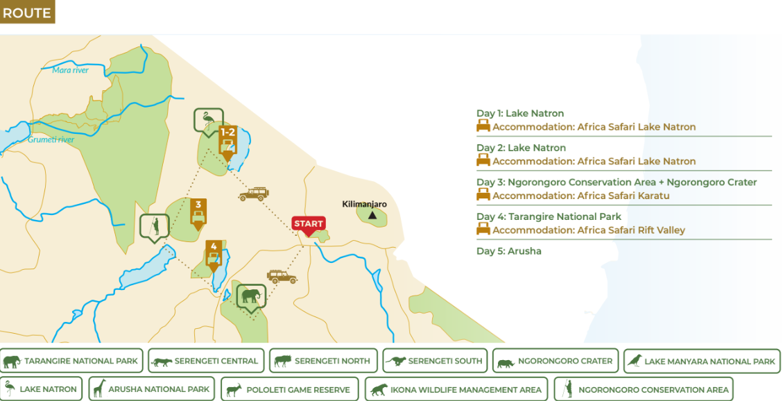 tourhub | Beach and Safari Holidays | Best of Natron & Ngorongoro Conservation Area | Tour Map