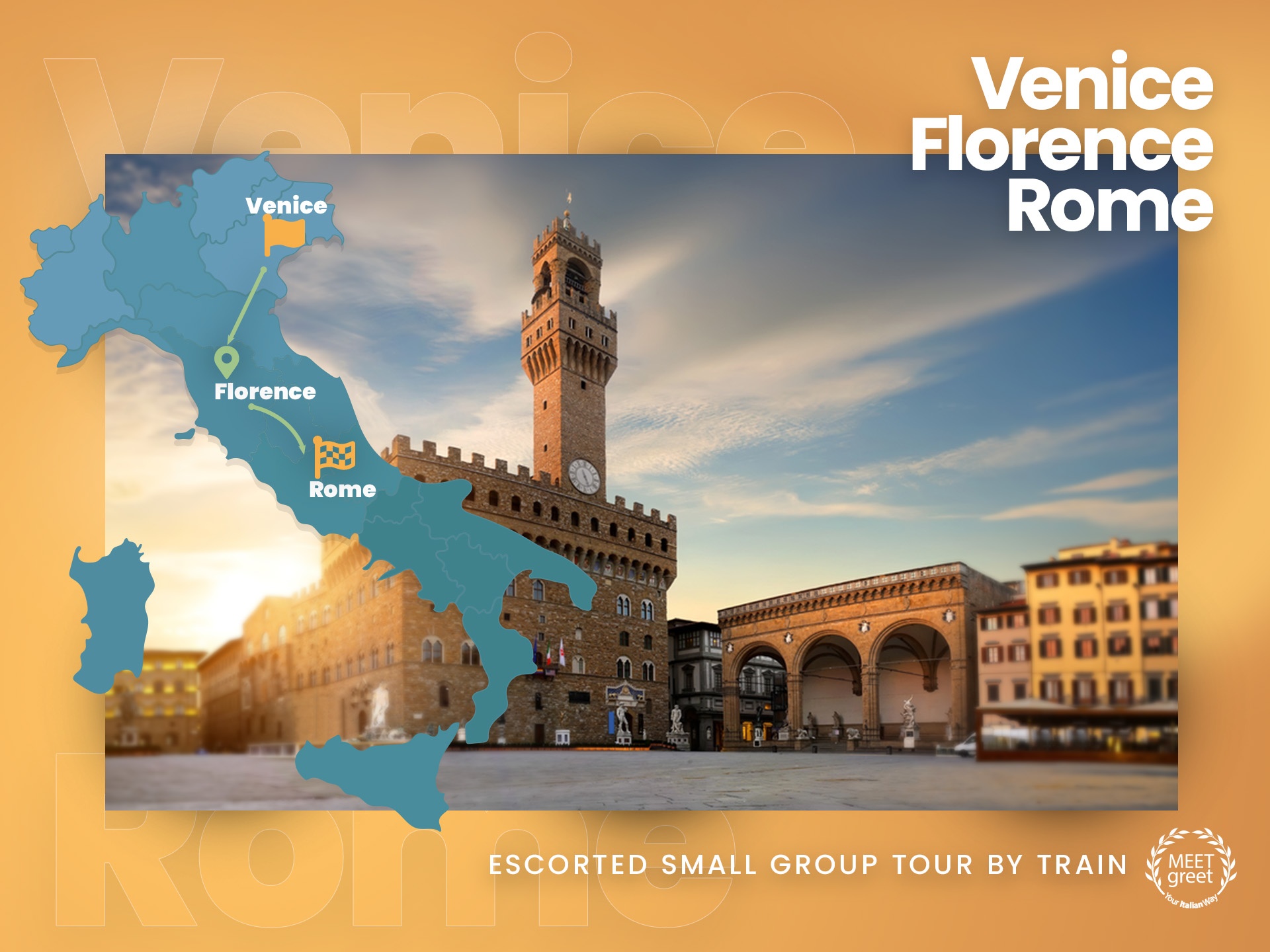 tourhub | Meet & Greet Italy | Venice, Florence and Rome escorted small group by train | Tour Map