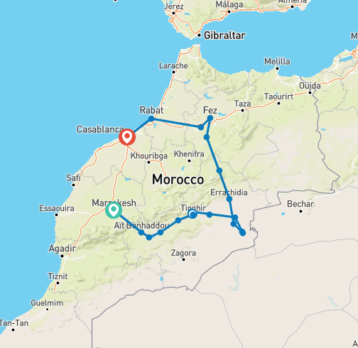 tourhub | Best Tours Morocco | Morocco Deluxe Tour. ( Private / 4&5 star Hotels) | Tour Map