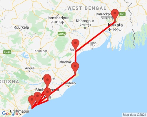 tourhub | Agora Voyages | Kolkata to Bhubaneshwar Temple & Beaches | Tour Map
