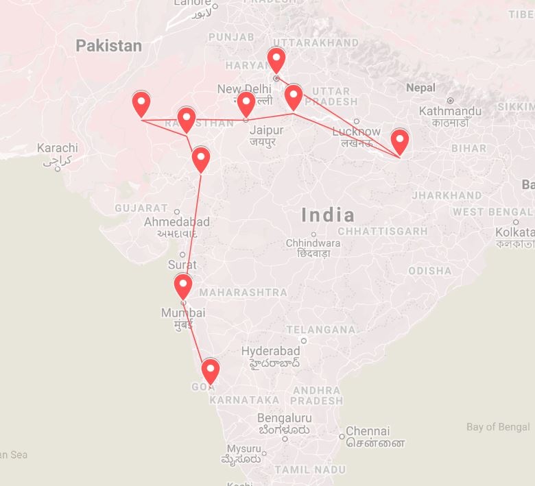 tourhub | The Dragon Trip | 18-day India Adventure Tour | Tour Map