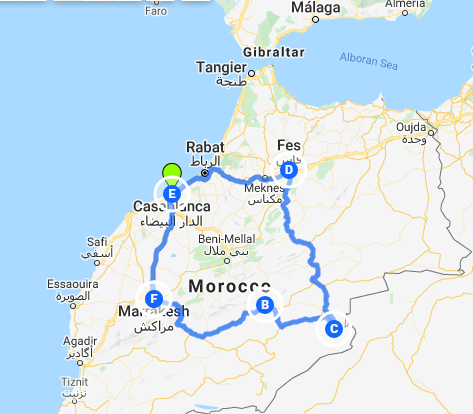 tourhub | Morocco Private Tours | 6 Days Tour From Marrakech To Casablanca Via Desert and Fes. | Tour Map
