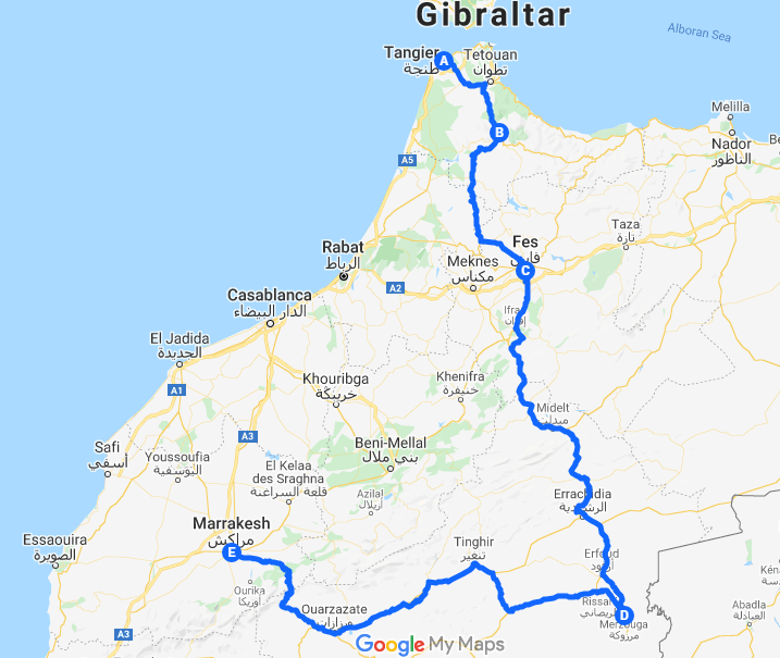 tourhub | Morocco Private Tours | 8 Days The Route Of Caravans From Tangier to Marrakech | Tour Map