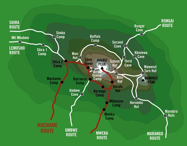 tourhub | Mbega African Safaris | 6 Days Kilimanjaro Climb Machame Route | Tour Map