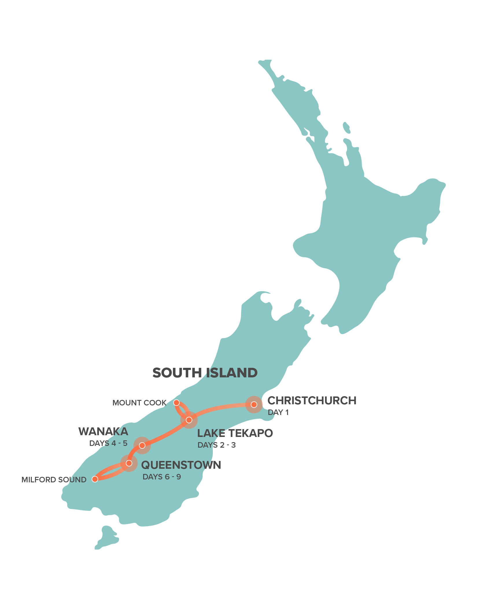 tourhub | Intro Travel | NZ Intro South Island | Tour Map