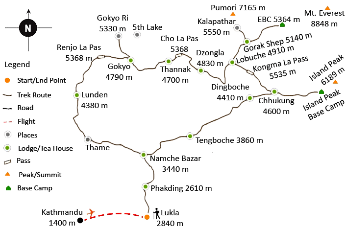 tourhub | Sherpa Expedition & Trekking | Gokyo Cho La Pass Trek | Tour Map