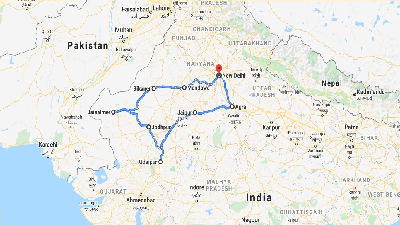 tourhub | Panda Experiences | Best of Rajasthan Tour | Tour Map