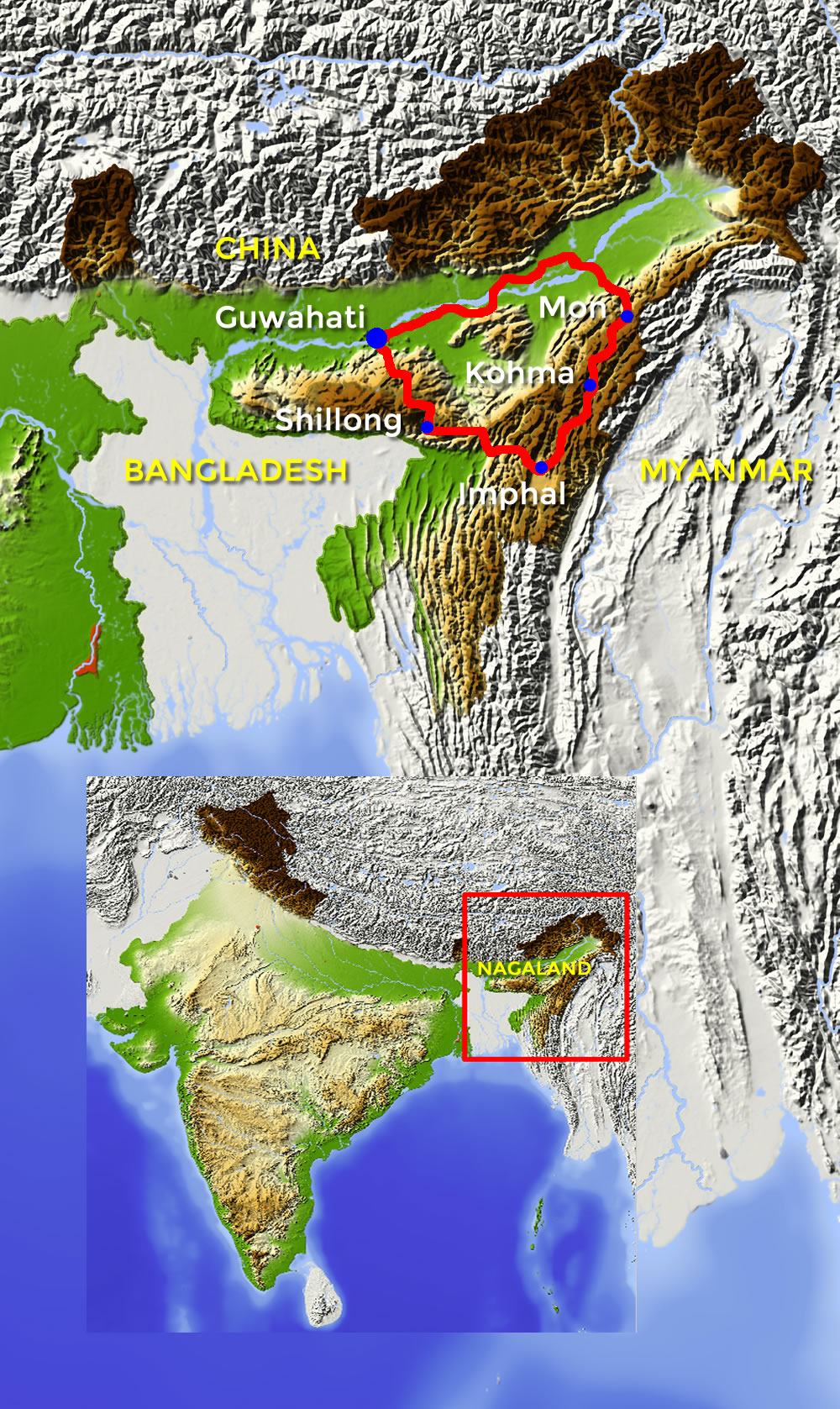 tourhub | Motor Trails | 15 Days Discover India Nagaland by Motorcycle | Tour Map