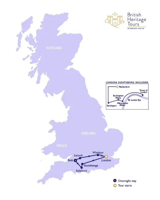 tourhub | British Heritage Tours | London &  Bath Explorer Tour - 6 days | Tour Map