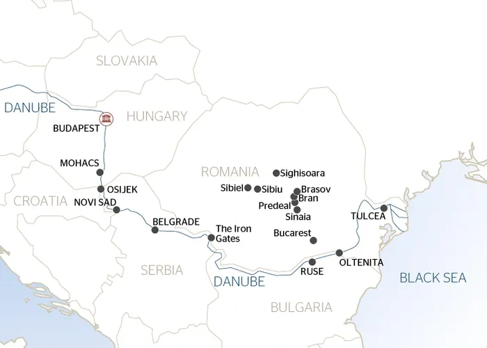 tourhub | CroisiEurope Cruises | Along the Danube, the Danube delta, the Balkan peninsula and Budapest (port-to-port cruise) | Tour Map