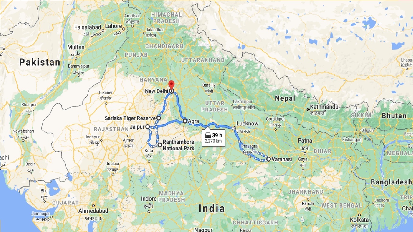 tourhub | Panda Experiences | Highlights of India Tour | Tour Map