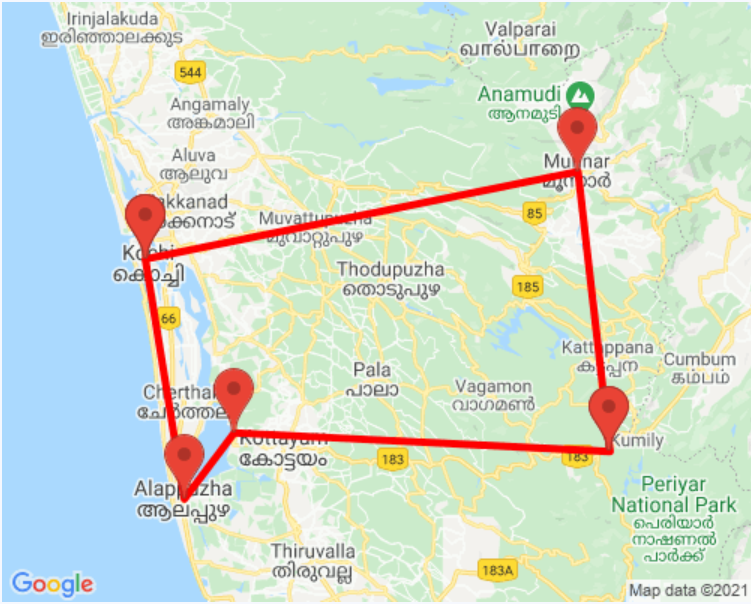 tourhub | GeTS Holidays | MAGICAL KERALA | Tour Map