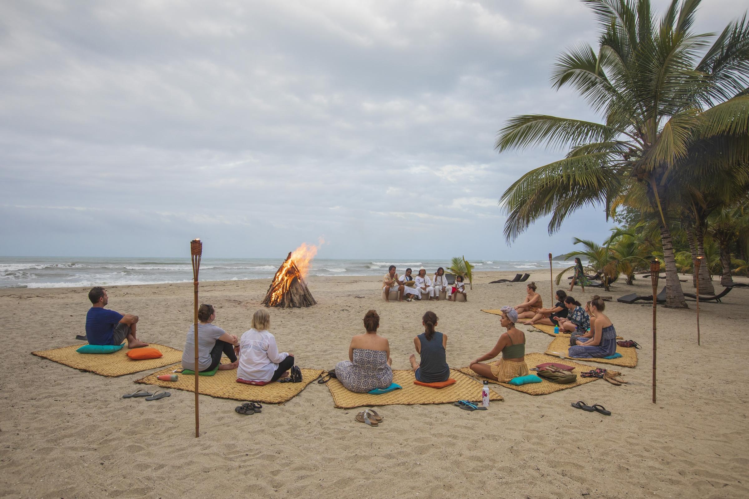 Colombia Tayrona National Park Hotel Playa Koralia Beach Bonfire Ceremony Indigenous Tribe Group