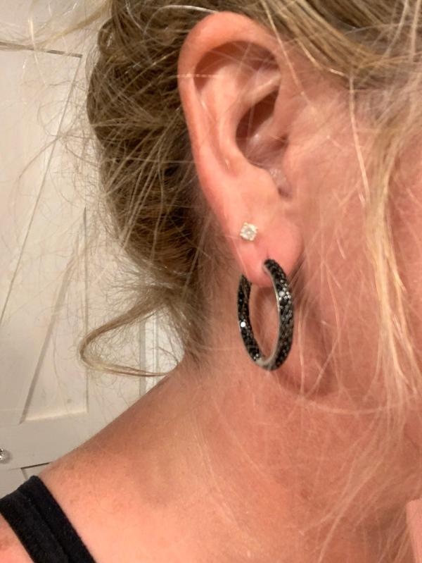 Black Spinel Rhodium Over Sterling Silver Hoop Earrings 4.50ctw 