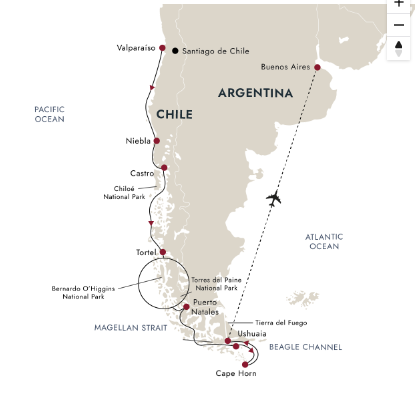 tourhub | HX Hurtigruten Expeditions | Chilean Fjords – Discovering the Heart of Patagonia | Tour Map