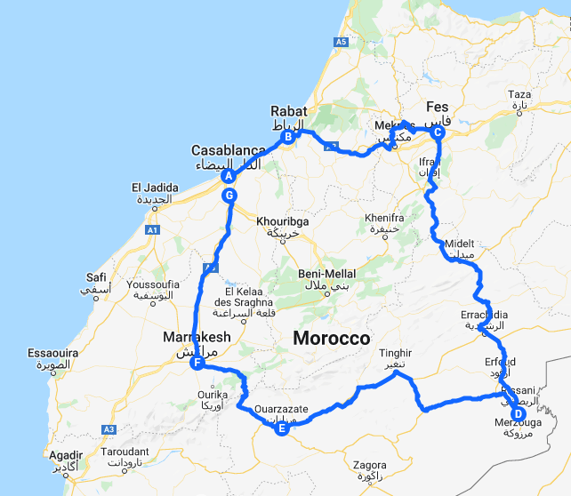 tourhub | Morocco Private Tours | 9 Days in Morocco (Private 4 stars Hotels) | Tour Map