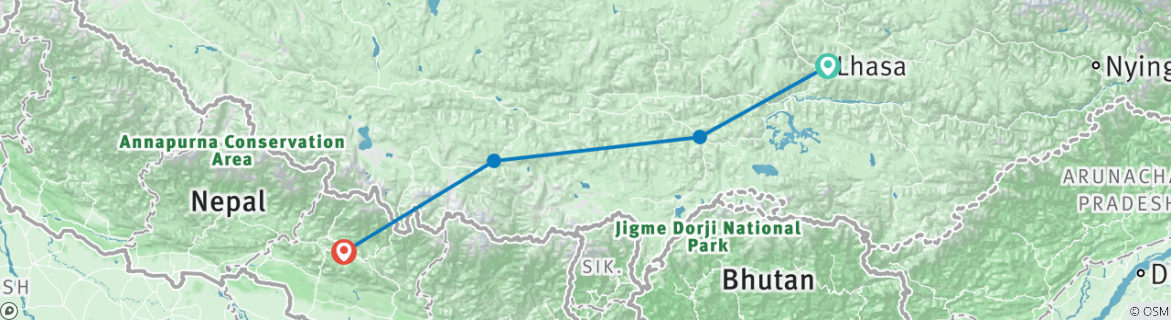 tourhub | Adventure Himalayan Travels & Treks | Forbidden Lhasa and Everest Base Camp - 9 Days | XX14 | Route Map