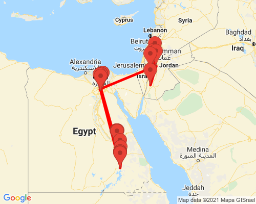 tourhub | Egypt Best Vacations | Classic Egypt & Jordan In 10 Days | Tour Map
