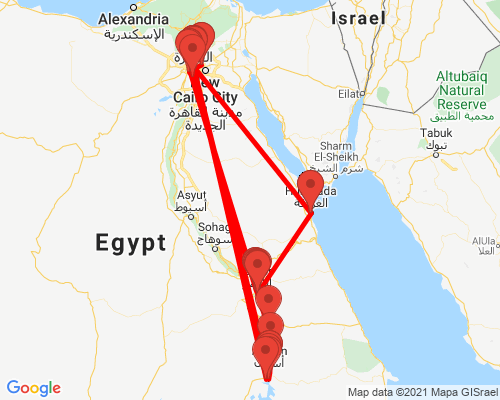 tourhub | Egypt Best Vacations | 11 Day Egypt Tour: Cairo, Hurghada, Luxor, Aswan And Nile Cruise | Tour Map