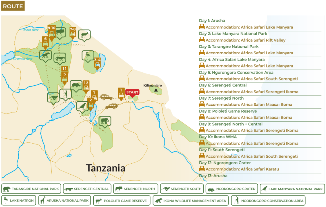 tourhub | Beach and Safari Holidays | Migration Special & Tanzania Northern Circuit | Tour Map