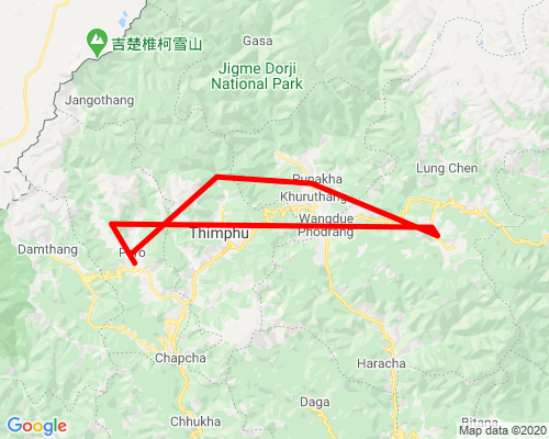 tourhub | Bhutan Acorn Tours & Travel | Kingdom of Bhutan Culture & Nature Tour | Tour Map