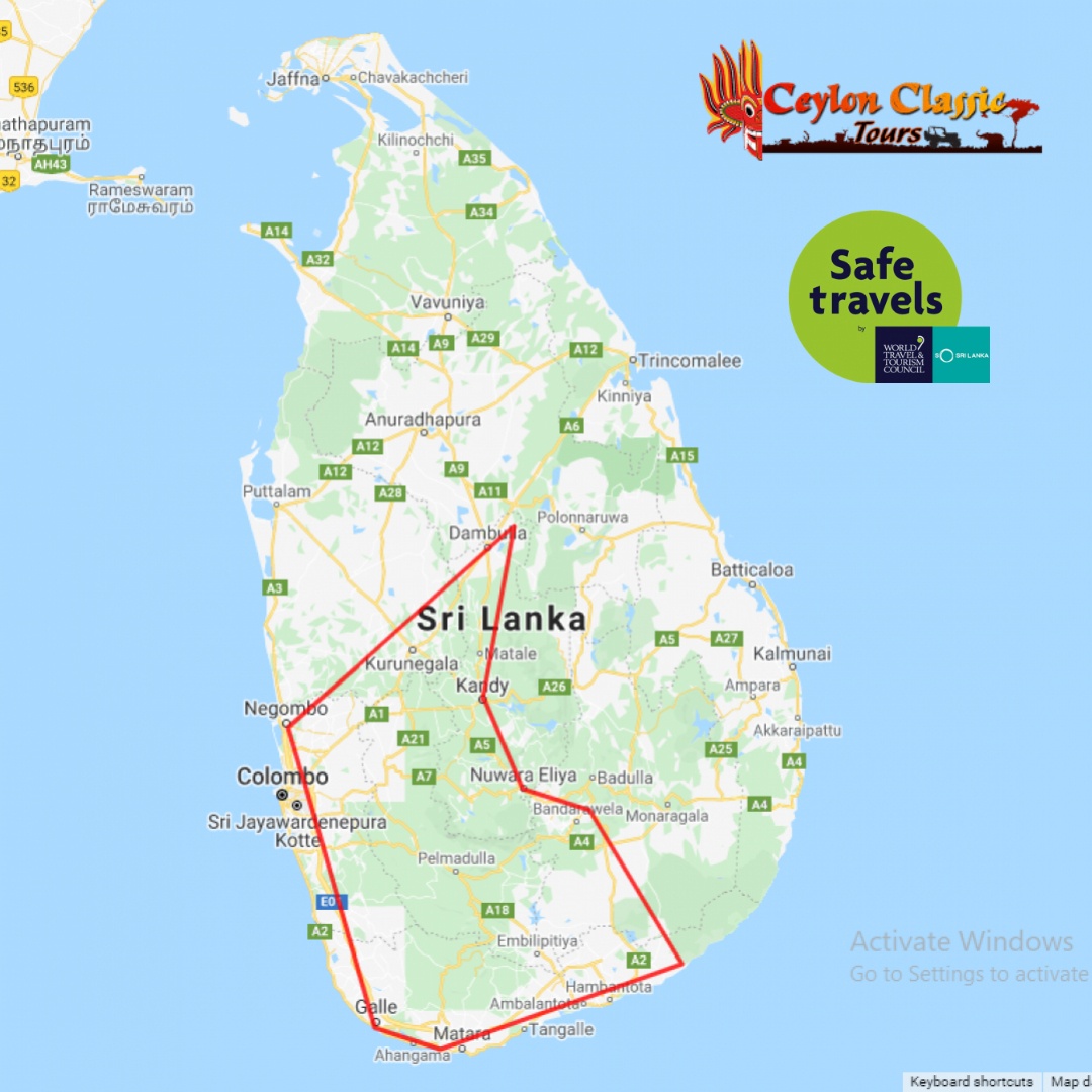 tourhub | Ceylon Classic Tours | Budget Tours Sri Lanka | Tour Map