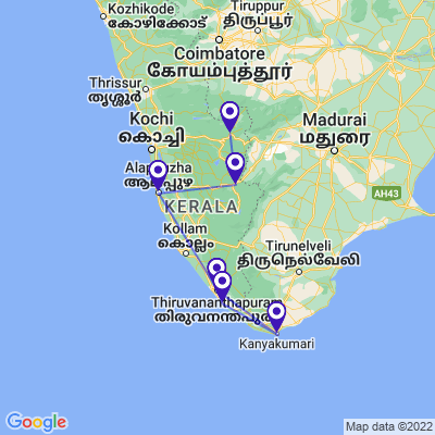 tourhub | Holidays At | Kerala with Alleppey Tour | Tour Map
