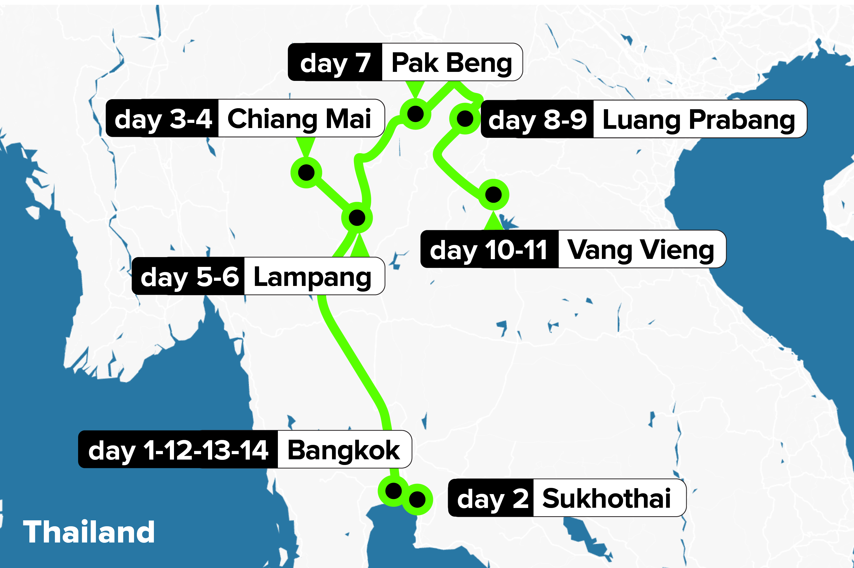 tourhub | Culture Trip | Incredible Thailand and Laos by Train | Tour Map