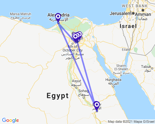 tourhub | Egypt Best Vacations | 6 Day Egypt Tour For Solo Travelers: Cairo, Alexandria And Luxor | Tour Map
