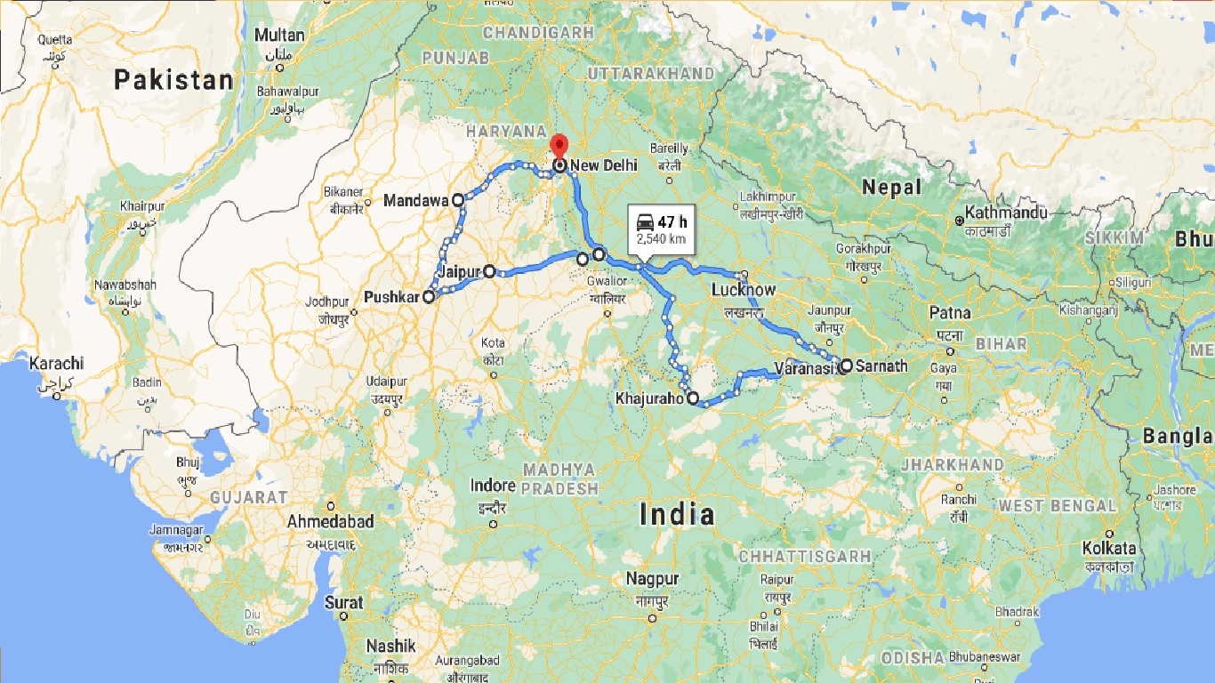 tourhub | Holidays At | Best of North India with Varanasi | Tour Map
