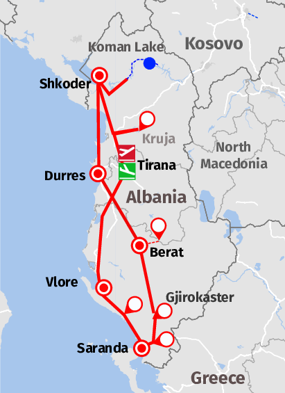 tourhub | Good Albania | Albania: North to South Tour - 8 Days | Tour Map