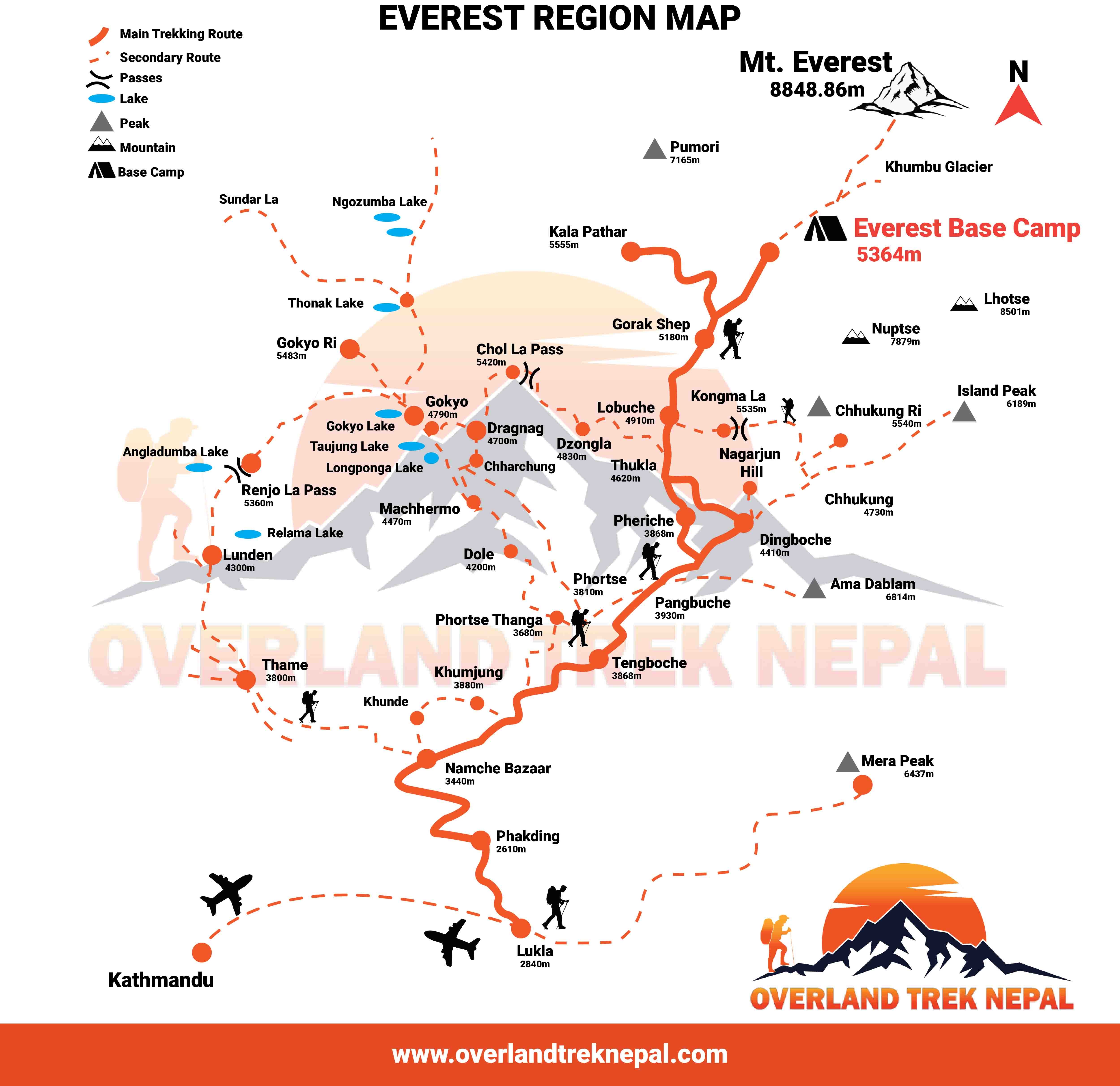 tourhub | Overland Trek Nepal | THREE HIGH PASS EVEREST TREK | Tour Map