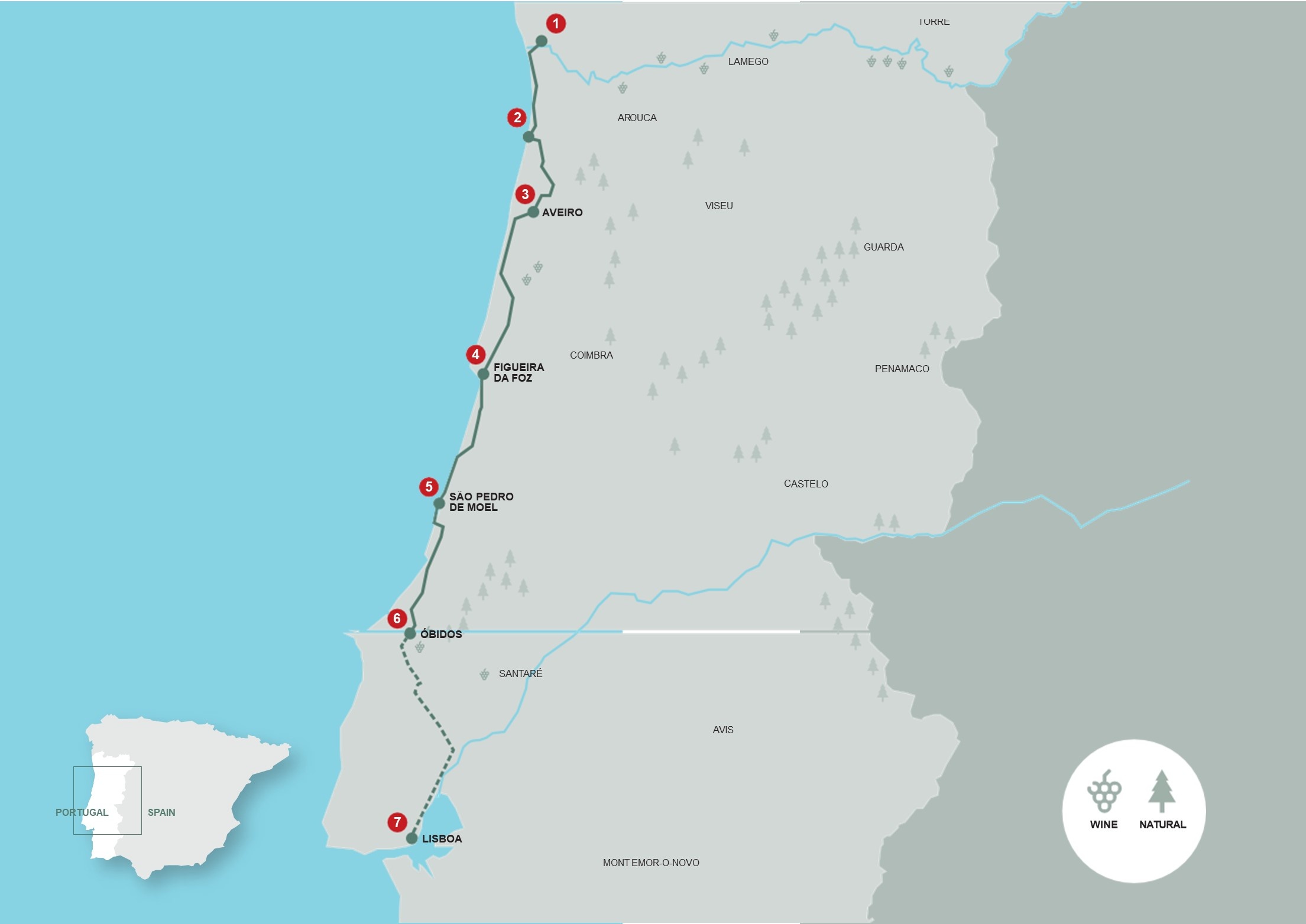 tourhub | Authentic Trails | Porto to Lisbon guided bike tour | Tour Map