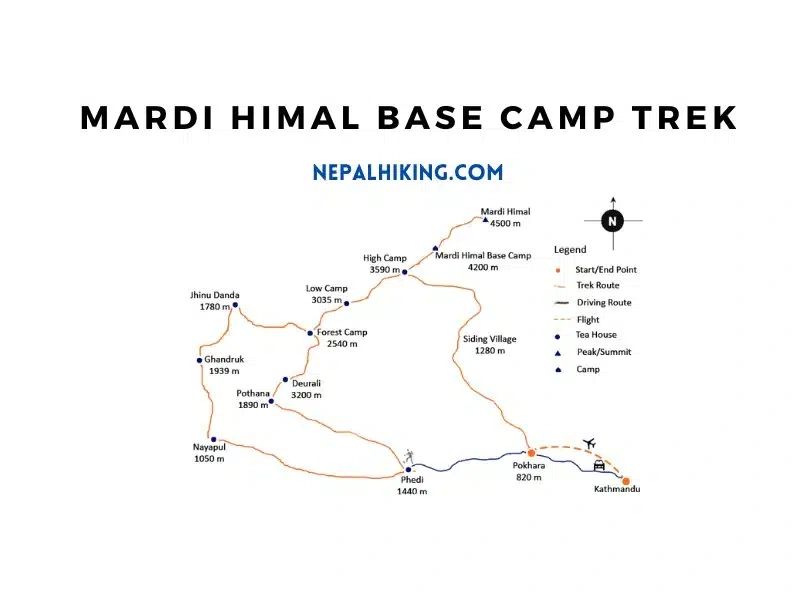 tourhub | Nepal Hiking | Mardi Himal Base Camp Trek | Tour Map