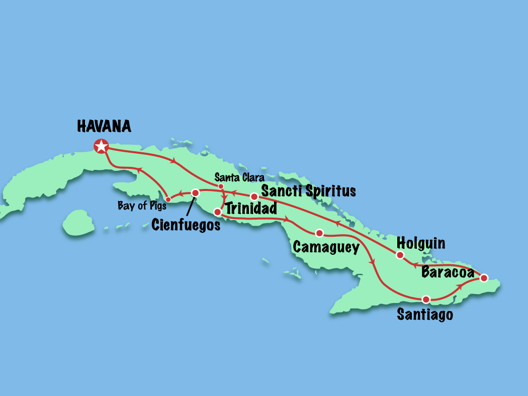 tourhub | Cuban Adventures | 15 Day Heritage Tour | Tour Map