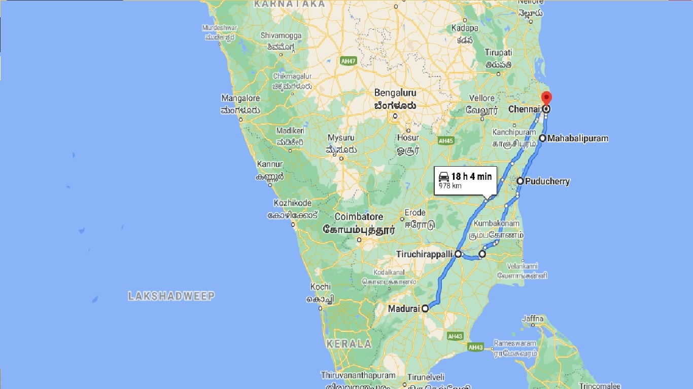 tourhub | UncleSam Holidays | Tamil Nadu Highlights Tour | Tour Map